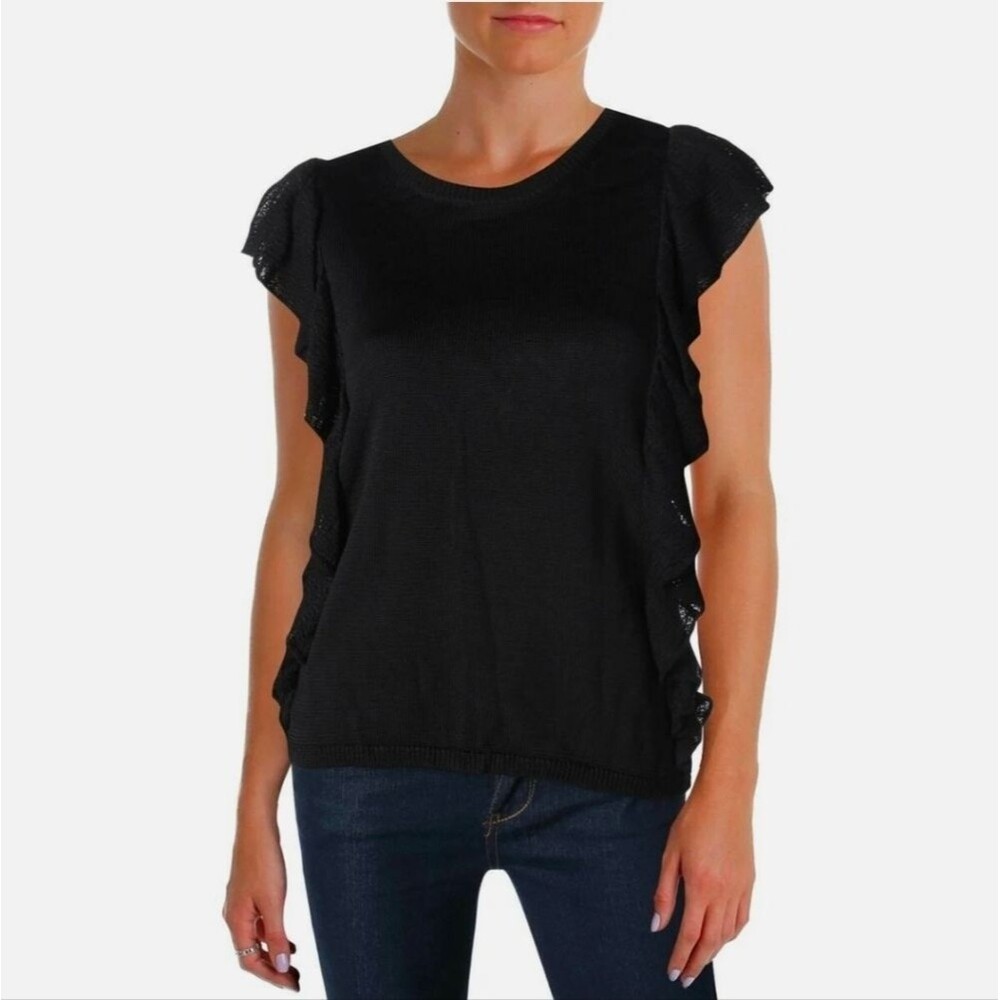 Lauren By Ralph Lauren Black Ruffle Sleeve Top Size XL